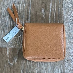NWT compact light brown wallet with gold zipper